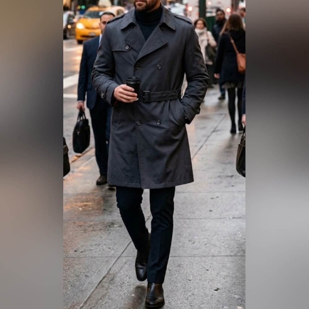 Botany Trench Coat Double-Breasted Navy 42 Reg Removable Lining Quiet Luxury